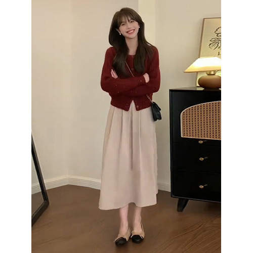 新年紅色毛衣女2026新款秋冬季小個子慵嬾風內搭打底針織開衫上衣