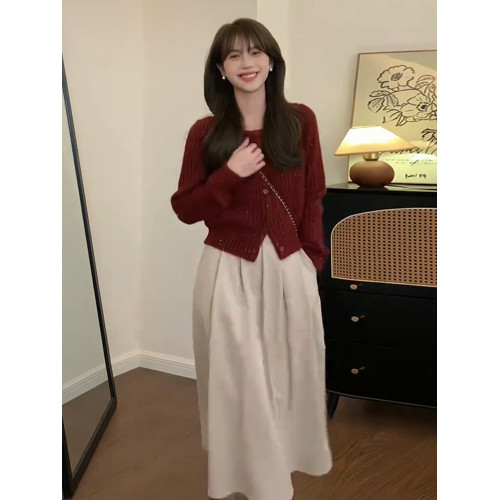 新年紅色毛衣女2026新款秋冬季小個子慵嬾風內搭打底針織開衫上衣