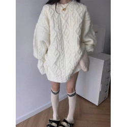 新年紅色中長款毛衣女秋冬高級感慵嬾風麻花針織衫下半身失蹤上衣