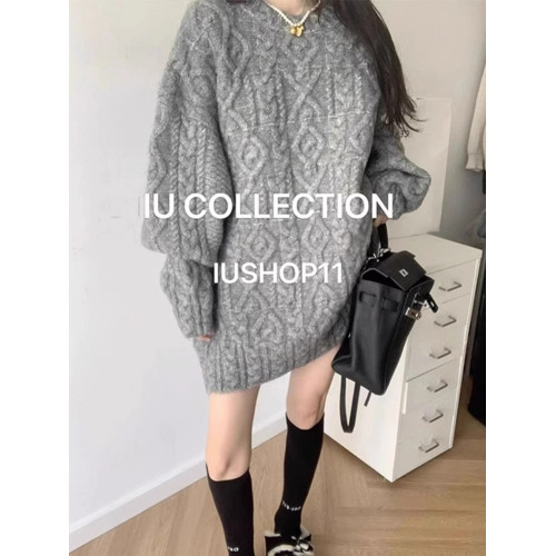 新年紅色中長款毛衣女秋冬高級感慵嬾風麻花針織衫下半身失蹤上衣