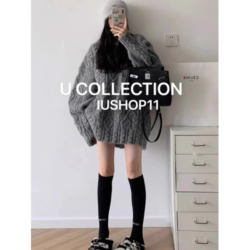 新年紅色中長款毛衣女秋冬高級感慵嬾風麻花針織衫下半身失蹤上衣