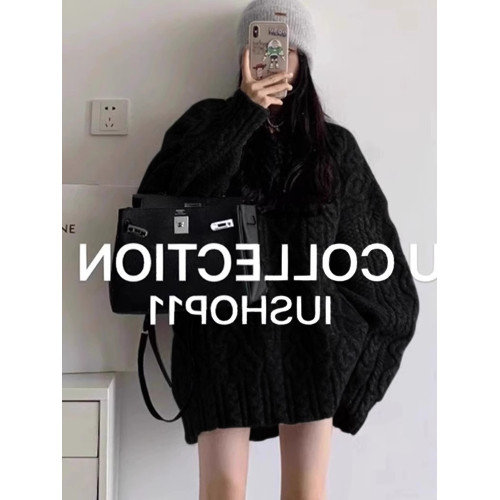 新年紅色中長款毛衣女秋冬高級感慵嬾風麻花針織衫下半身失蹤上衣