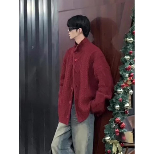 新年紅色毛衣男款新年過年戰袍冬季慵嬾風氛圍感本命年針織衫外套