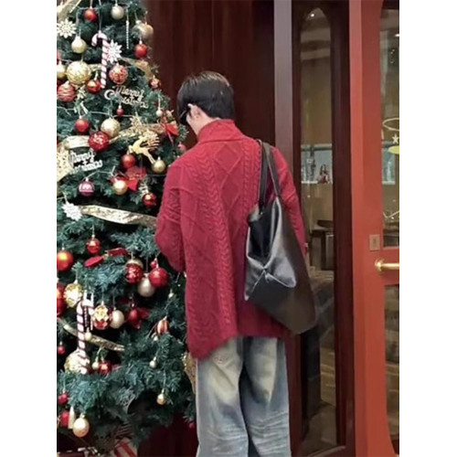 新年紅色毛衣男款新年過年戰袍冬季慵嬾風氛圍感本命年針織衫外套