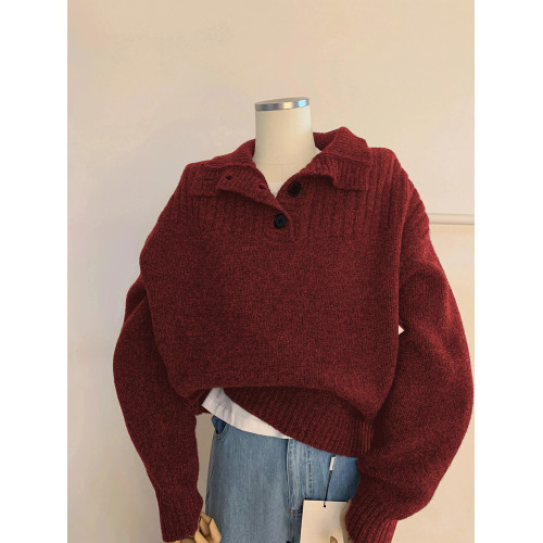 新年紅色繙領毛衣女秋冬季加厚高級感內搭高領針織打底衫polo上衣