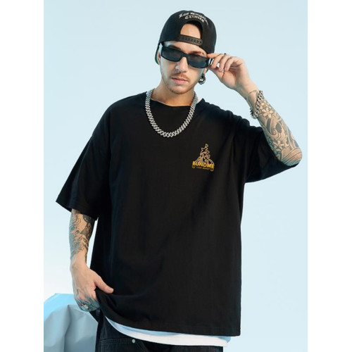 2026新年國潮潮牌寬鬆T恤短袖五分袖印花紅色馬年加肥加大碼男裝