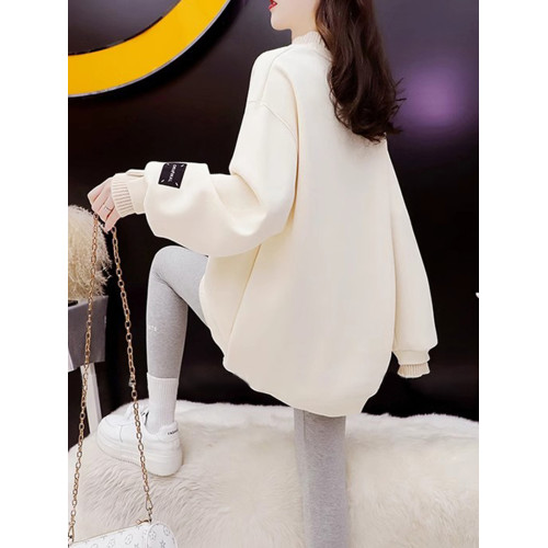 2024新款聖誕節新年紅色衛衣女秋冬季加絨加厚半高領假兩件上衣服