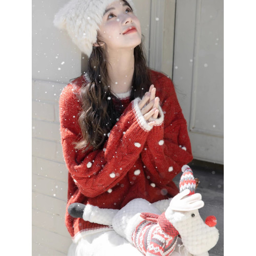 紅色新年聖誕甜美減齡毛衣女秋冬款2025新款小個子針織上衣羊毛衫