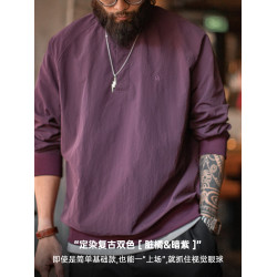 馬登工裝 美式復古棒球領衛衣新年紅色上衣寬鬆套頭衫圓領T恤男春