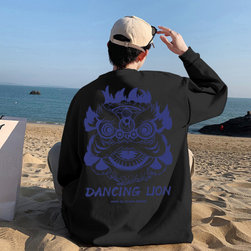 國潮牌純棉260g重磅束口內搭t恤春秋款寬鬆新年ins透氣打底長袖男