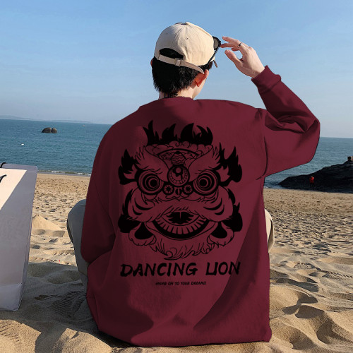 國潮牌純棉260g重磅束口內搭t恤春秋款寬鬆新年ins透氣打底長袖男