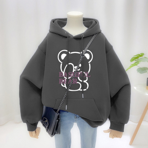 加絨加厚粉色衛衣女ins潮牌2025秋冬新款寬鬆大碼胖mm小熊外套潮