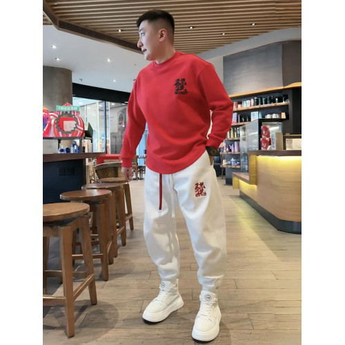 冬季國潮新年發財刺綉休閒套裝男高級帥氣情侶衛衣衛褲運動兩件套