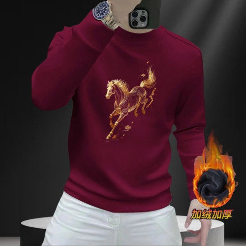 馬到成功潮流男士衛衣本命年紅色印花秋冬t恤2026新年款加絨上衣