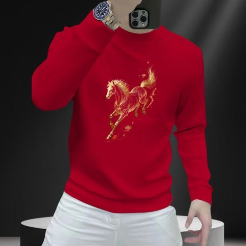 馬到成功潮流男士衛衣本命年紅色印花秋冬t恤2026新年款加絨上衣