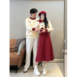 小衆設計感情侶裝毛衣秋冬季聖誕領證訂婚針織衫連衣裙一裙一衣潮