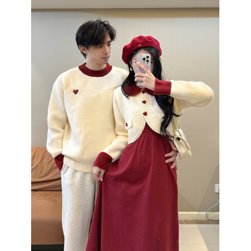 小衆設計感情侶裝毛衣秋冬季聖誕領證訂婚針織衫連衣裙一裙一衣潮