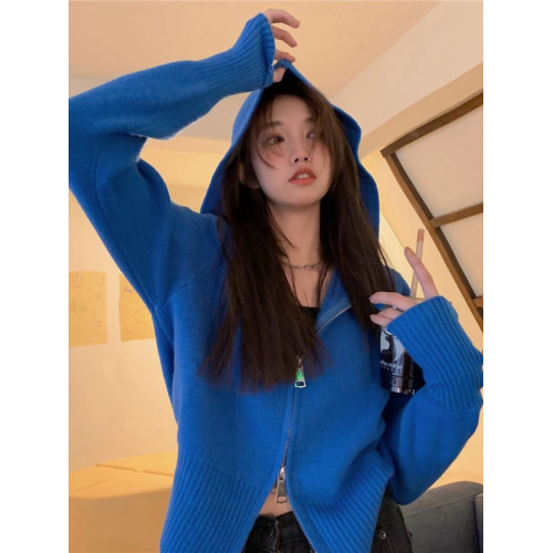 新年紅色小香風女裝連帽衛衣秋冬新款百搭外穿針織開衫毛衣外套潮