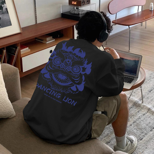 新年風休閒寬鬆重磅束口t恤潮男高街純棉260g打底長袖春秋款