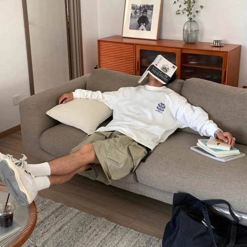 新年風休閒寬鬆重磅束口t恤潮男高街純棉260g打底長袖春秋款