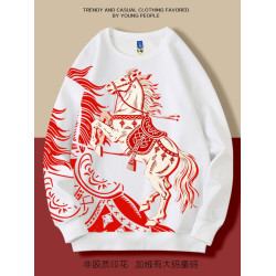 本命年馬年2026新年圓領加絨衛衣打底寬鬆休閒男女大碼有童碼紅色