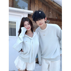 新年氛圍感紅色毛衣開衫外套男女情侶裝秋冬訂婚慵嬾海軍領針織衫