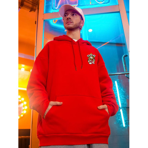 2025紅色連帽衛衣秋冬季過年新年本命年寬鬆加絨情侶大碼男款外套