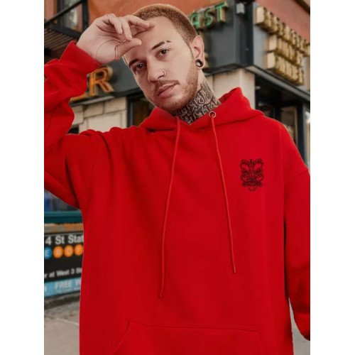 新年紅色連帽衛衣秋冬季醒獅本命年加絨加厚大碼男女生情侶外套男