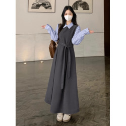 學生連衣裙加厚套裝裙秋冬新款大碼女長袖新年紅色燈芯絨背帶裙子