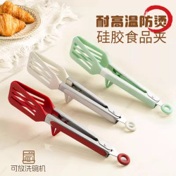 矽膠夾子廚房不鏽鋼食品夾烤肉工具燒烤煎牛排專用食物夾菜防燙夾