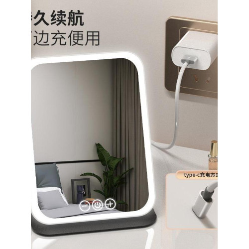 led化妝鏡可攜式鏡子可折曡帶燈梳妝鏡桌上型桌面補光宿捨辦公室鏡子