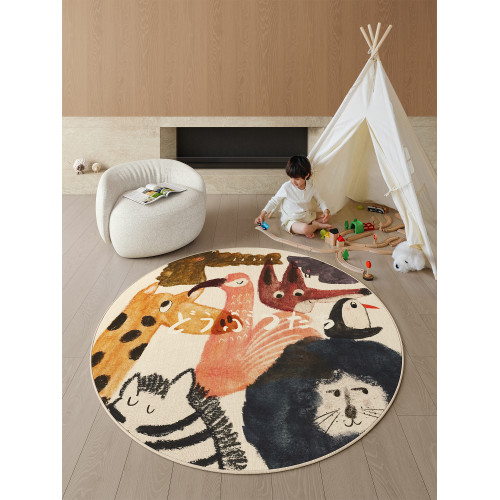 卡通可愛兒童房閲讀區圓形地毯2026新款客廳臥室裝飾床邊毯地墊小
