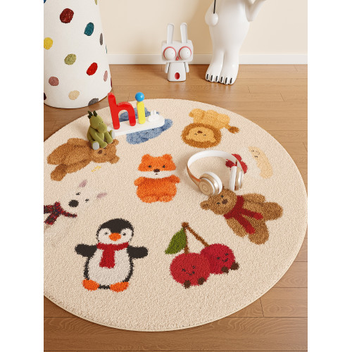 卡通可愛兒童房閲讀區圓形地毯2026新款客廳臥室裝飾床邊毯地墊小
