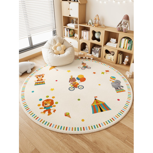 卡通可愛兒童房閲讀區圓形地毯2025新款客廳臥室裝飾床邊毯地墊小