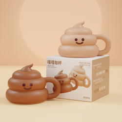 抽象搞怪喝水咖啡馬克杯子帶蓋陶瓷大便便粑粑醜到爆稀奇古怪禮物