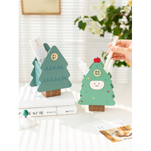 阿楹 聖誕樹筆筒藝術化妝刷男女孩兒童書桌置物架收納盒實用禮品