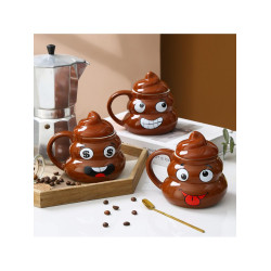 抽象搞怪喝水咖啡馬克杯子帶蓋陶瓷大便便粑粑醜到爆稀奇古怪禮物