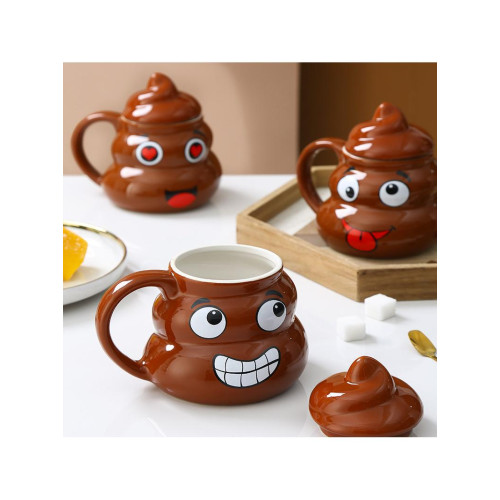 抽象搞怪喝水咖啡馬克杯子帶蓋陶瓷大便便粑粑醜到爆稀奇古怪禮物