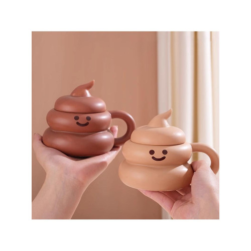抽象搞怪喝水咖啡馬克杯子帶蓋陶瓷大便便粑粑醜到爆稀奇古怪禮物