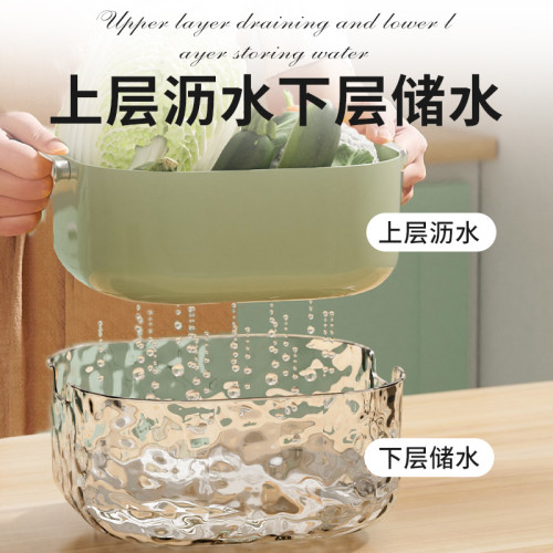 雙層洗菜盆瀝水籃六件套廚房客廳家用洗水果盤簡約塑膠淘菜菜籃子
