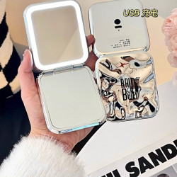 小鏡子家用梳妝台桌面迷你折曡鏡化妝鏡帶燈led隨身鏡外出可攜式