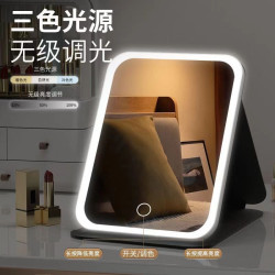 led化妝鏡子帶燈折曡梳妝台智能高清可攜式隨身ins風宿捨桌面梳妝鏡