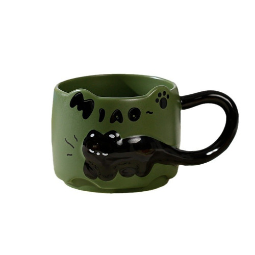 萌趣浮雕小黑貓馬克杯高顔值創意可愛陶瓷杯曡曡杯牛奶咖啡早餐杯
