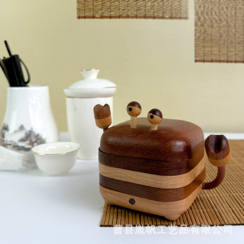 小螃蟹杯墊實木磁吸杯托日式防燙茶具隔熱墊餐墊可愛茶水杯墊