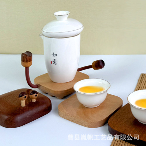 小螃蟹杯墊實木磁吸杯托日式防燙茶具隔熱墊餐墊可愛茶水杯墊