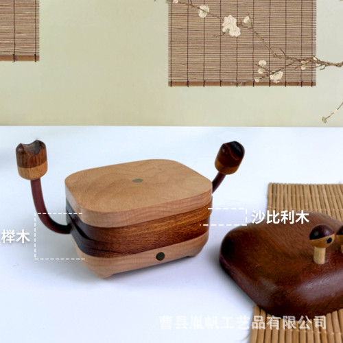 小螃蟹杯墊實木磁吸杯托日式防燙茶具隔熱墊餐墊可愛茶水杯墊