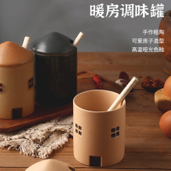 暖房復古高顔值廚房鹽調味罐 收納盒大料家用鹽罐陶瓷日式調料瓶