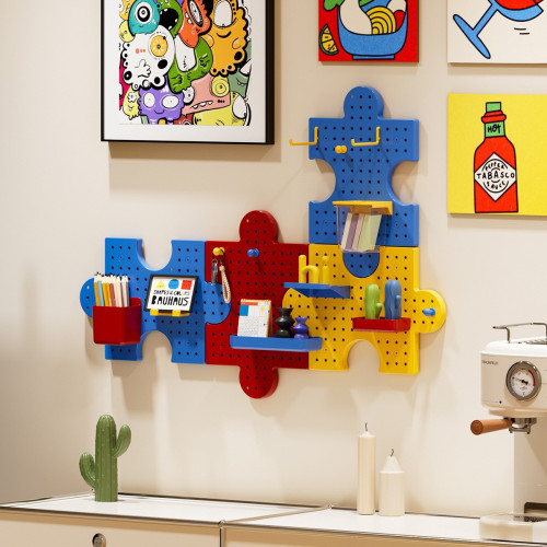 精美收納板子牆面打孔拼圖牆上創意兒童書桌學習桌洞洞板置物架