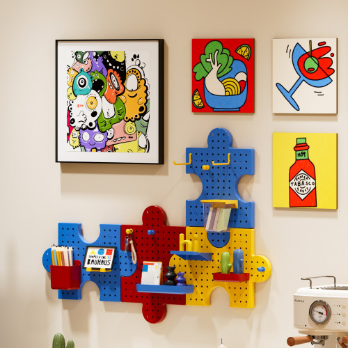 家用多色彩洞洞板免打孔牆壁置物架宿捨廚房浴室壁掛收納掛鉤架