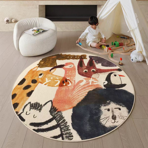 卡通可愛兒童房閲讀區圓形地毯2025新款客廳臥室床邊毯椅子墊地毯